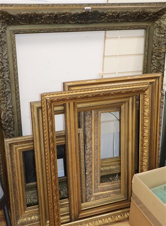 A group of assorted 19th century and later picture frames largest aperture 83 x 70cm